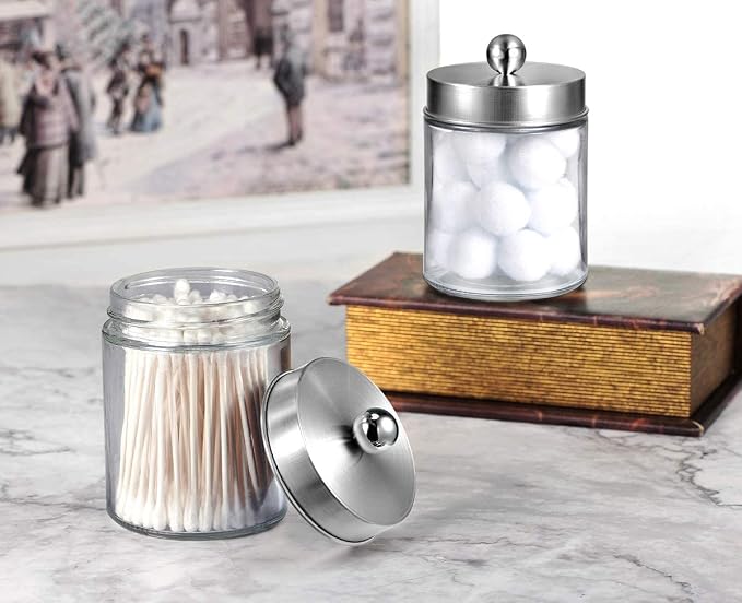 Amolliar 6Pc Apothecary Jars Bathroom Vanity Organizer- Rustic Farmhouse Decor - Image 2