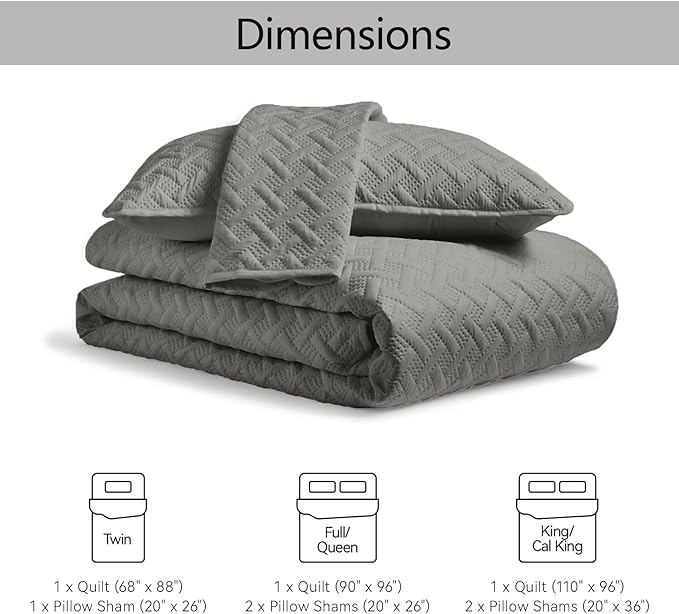 FLYMME Queen Quilt Bedding Set Dark Grey Lightweight Bedspreads Full Size - Image 7