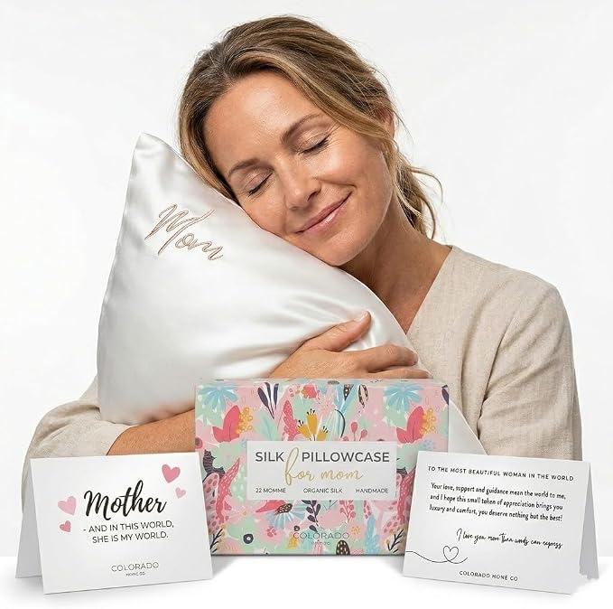 Mom Silk Pillowcase with Mom Embroidery by ColoradoHomeCo