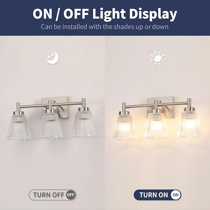 OCIOC Nickel Bathroom Vanity Light 3-Light Bathroom Light Fixtures Over Mirror - Image 4
