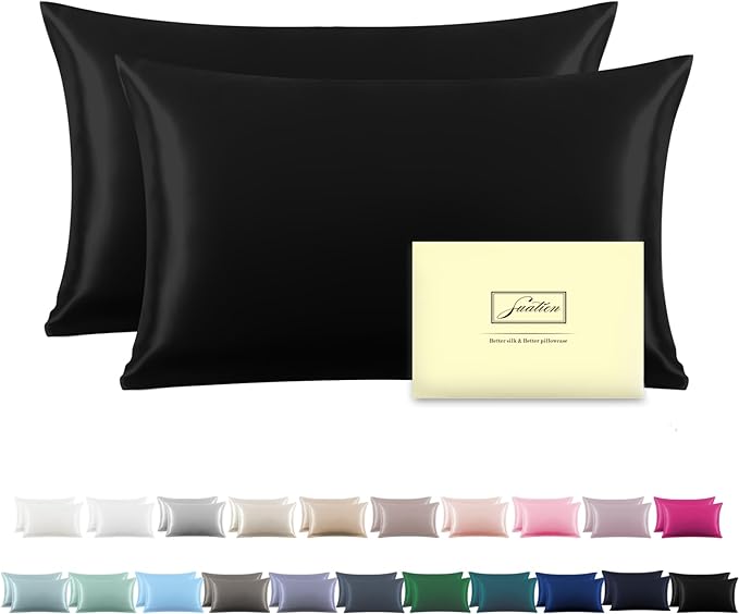 Silk Pillow Cases 2 Pack, Soft Breathable and Sliky Queen Size Pillow Cases Set by Suatien