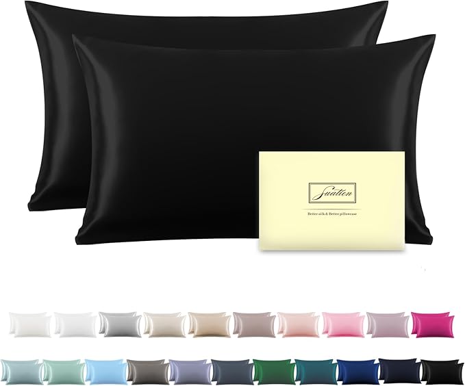 Silk Pillow Cases 2 Pack, Soft Breathable and Sliky Standard Size Pillow Cases by Suatien