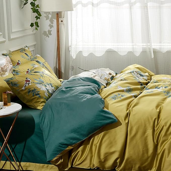 mixinni Duvet Cover Set King Size Bird Flower Pattern Soft Long Staple Cotton - Image 3