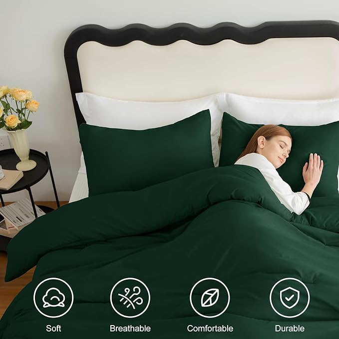 CozyLux Twin Comforter Set Emerald Green, 2 Pieces Twin Extra Long Solid - Image 4