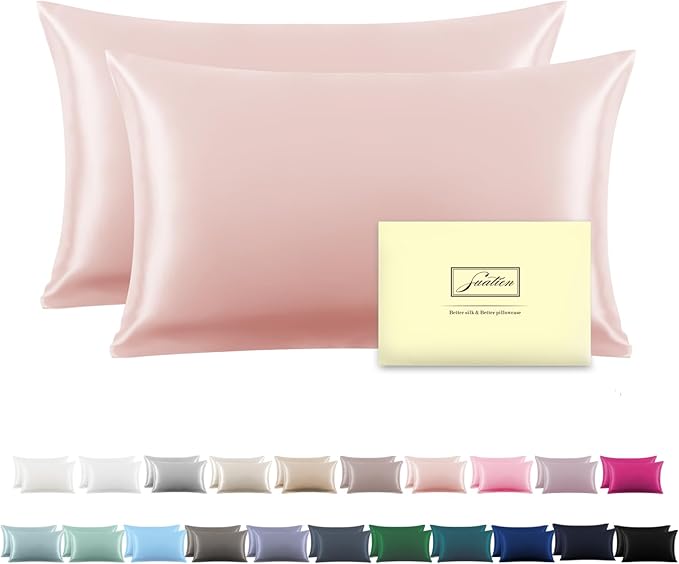 Silk Pillow Cases 2 Pack, Soft Breathable and Sliky Queen Size Pillow Cases Set by Suatien