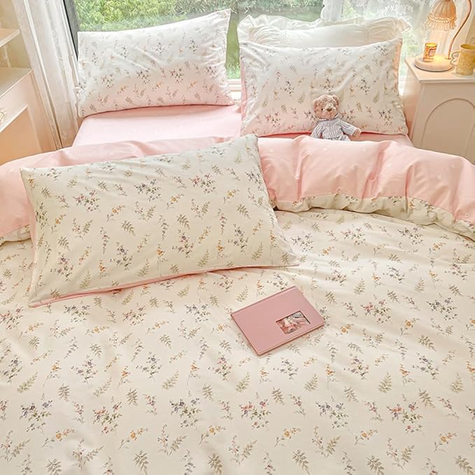 Nayoroom Floral Duvet Cover Full Size Girls Pink White Botanical Flower - Image 4