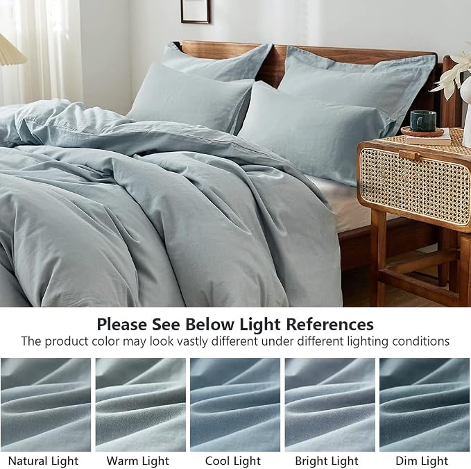 Simple&Opulence 100% Washed Linen Duvet Cover Set 5pcs Basic Style Natural - Image 6