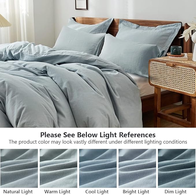 Simple&Opulence 100% Washed Linen Duvet Cover Set 5pcs Basic Style Natural - Image 6