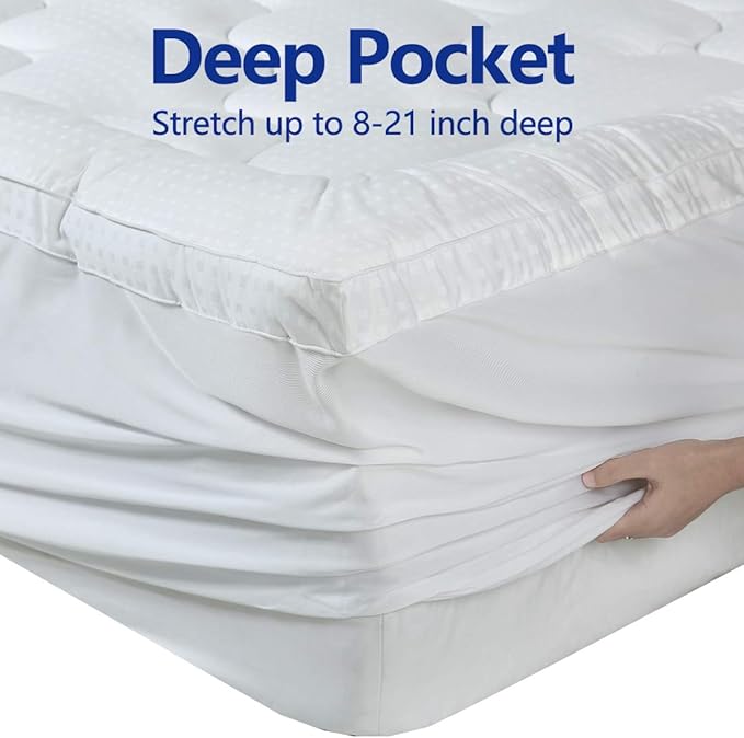 EASELAND Twin XL Mattress Topper Pillow Top Mattress Cover Quilted Fitted - Image 3