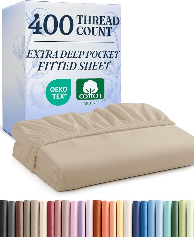 Extra Deep Twin 400 Thread Count Cotton Fitted Sheet by CGKUnlimited