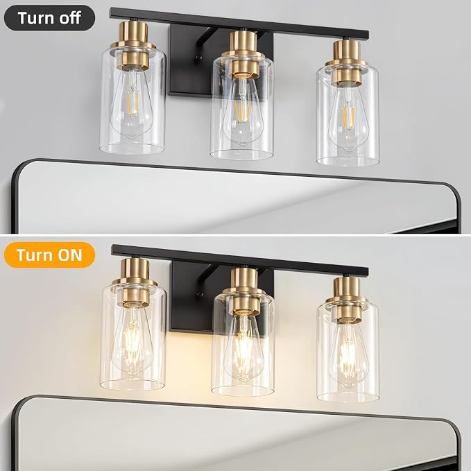 Bathroom Light Fixture Black Gold Vanity Lights Over Mirror, 3 Light Wall - Image 2