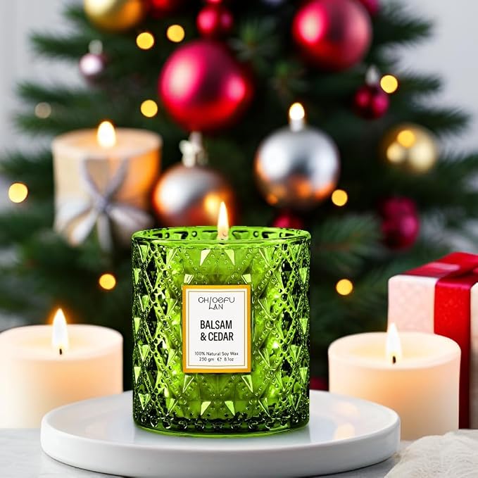 Chloefu LAN Balsam & Cedar Scented Candle Christmas Candles Gift, Christmas - Image 4