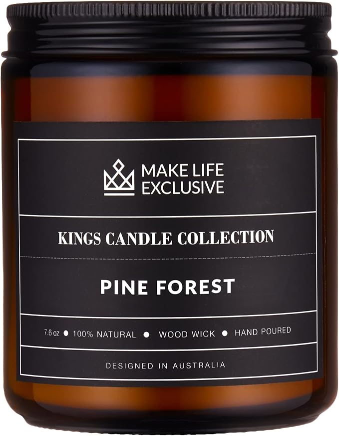 Scented Candles for Men | Pine & Cedar Scented | Wooden Wick, Long Lasting by MakeLifeExclusive