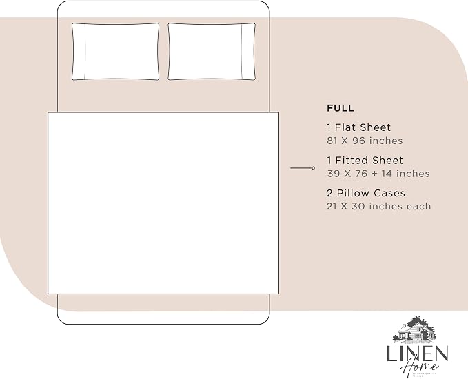 Linen Home 100% Cotton Percale Sheets Full Size, Sand Shell, Deep Pocket - Image 6