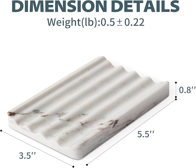 2 Pcs Soap Dish for Bathroom, Marble Bar Soap Holder for Kitchen Countertop - Image 5