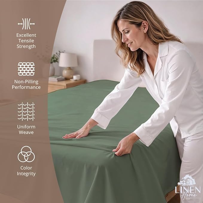 Linen Home 100% Cotton Percale 1 Flat Sheet, King Size - Image 2