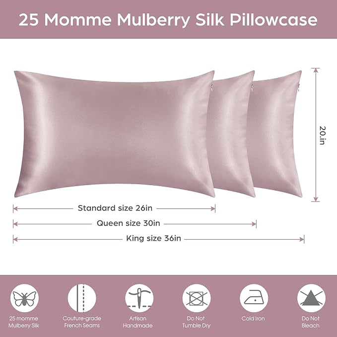 Silk Pillowcase for Hair and Skin, 2 Pack 100% Mulberry Silk Pillowcase 25 Momme - Image 7