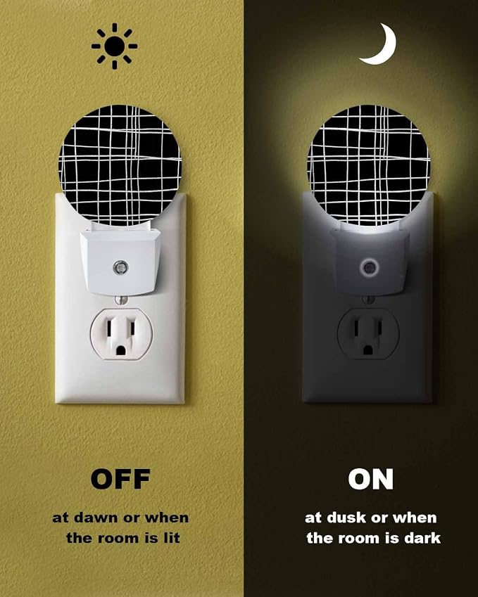 Night Lights Auto Sensor Black Checked Plaid Night Light Minimalist Grid Lines - Image 6