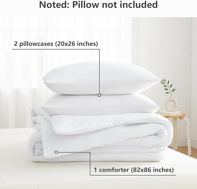 CozyLux Full Size Comforter Set White, 3 Pieces Solid Breathable Quilted - Image 7
