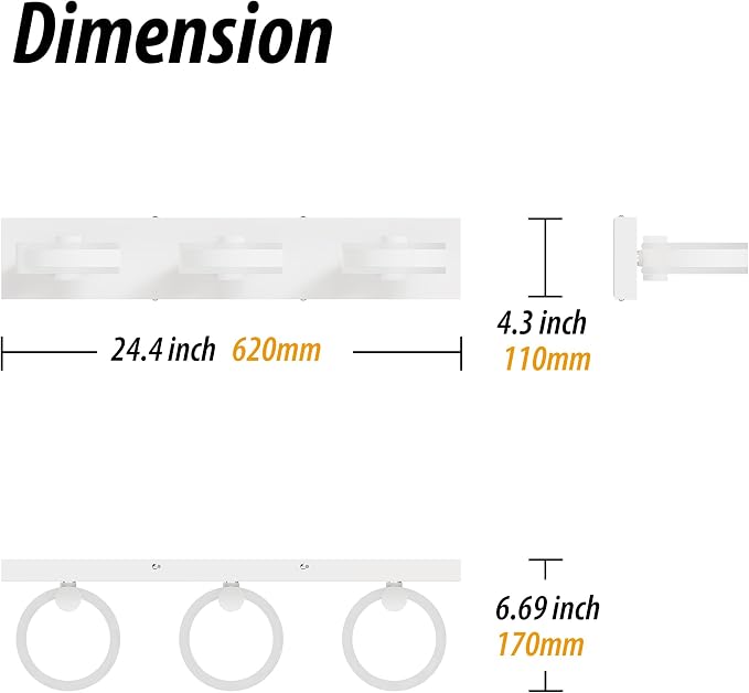 LED Bathroom Light Fixtures, 24inch White Vanity Lights, Modern 3 Light Acrylic - Image 2