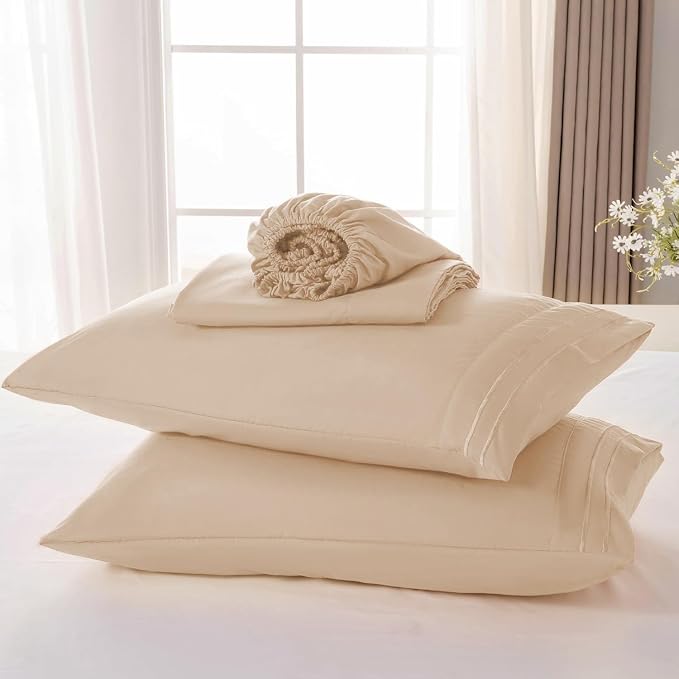 ROSE&RISY Khaki Queen Sheet Set, 4 Pieces Soft Bedding Queen Sheet Set - Image 7
