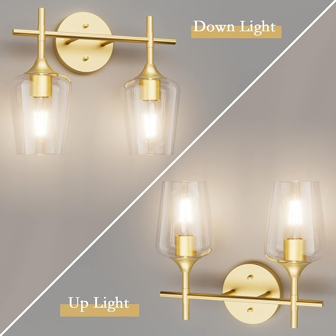 Ralbay Gold Bathroom Light Fixtures 2-Lights - Image 3