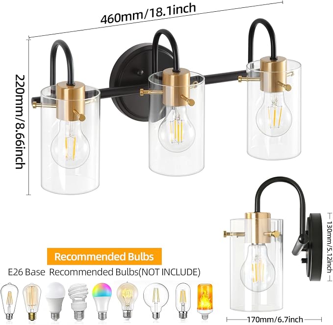 3 Light Bathroom Vanity Light, Modern Wall Sconces Wall Lamp over Mirror - Image 7