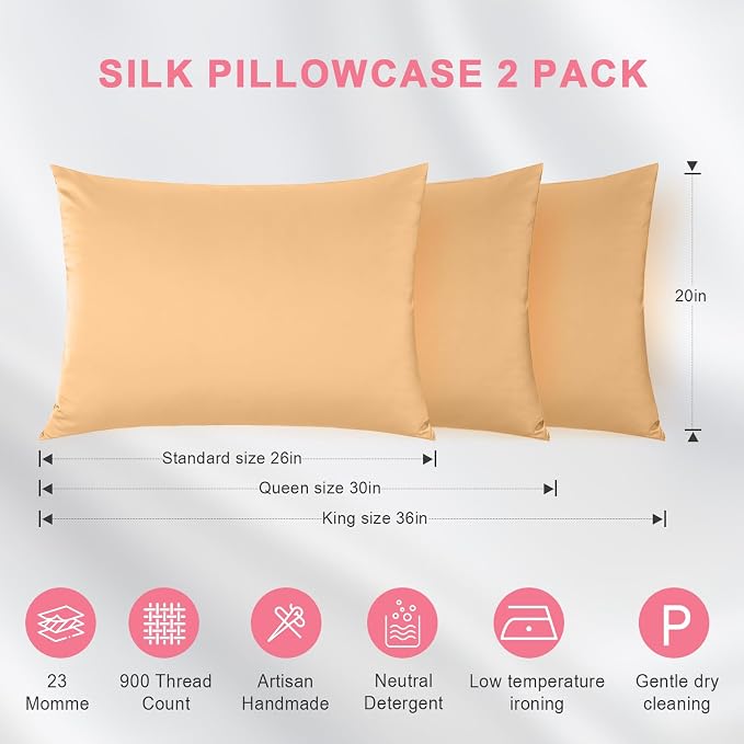 100% Silk Pillowcase 2 Pack for Hair and Skin, Both Sides 23 Momme Grade 6A+ - Image 6