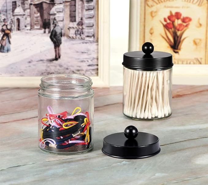 Amolliar 6Pc Apothecary Jars Bathroom Vanity Organizer- Rustic Farmhouse Decor - Image 7