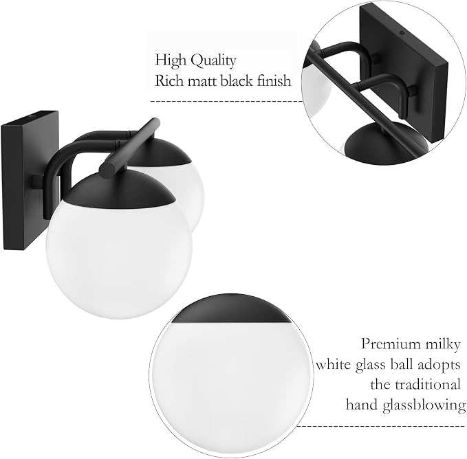 Ralbay Black Mid Century Modern 2-Light Bathroom Vanity Light Fixtures - Image 6