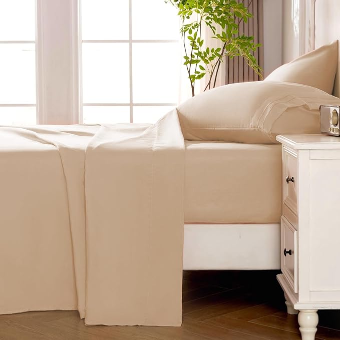 ROSE&RISY Khaki Queen Sheet Set, 4 Pieces Soft Bedding Queen Sheet Set - Image 2