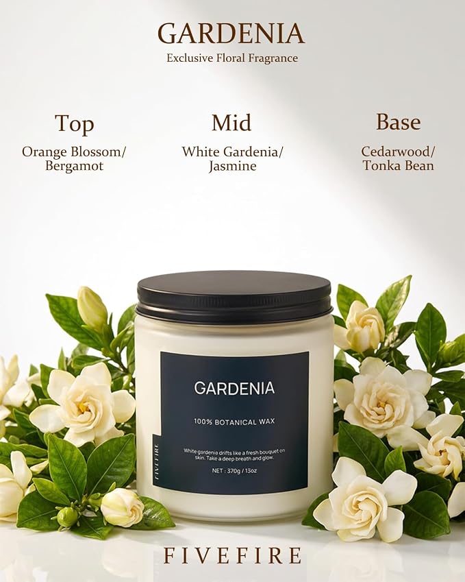 Gardenia Home Scented Candles, 13oz Organic Soy Wax, 76-Hour Clean Burning - Image 2