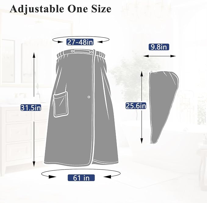 Women’s Adjustable Spa Wrap Towel Set, Microfiber Body Wrap Bathrobe - Image 2