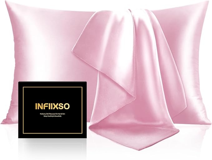 INFIIXSO Silk Pillow Cases 2 Pack Standard Size, Ultra Smooth & Soft Mulberry by INFIIXSO