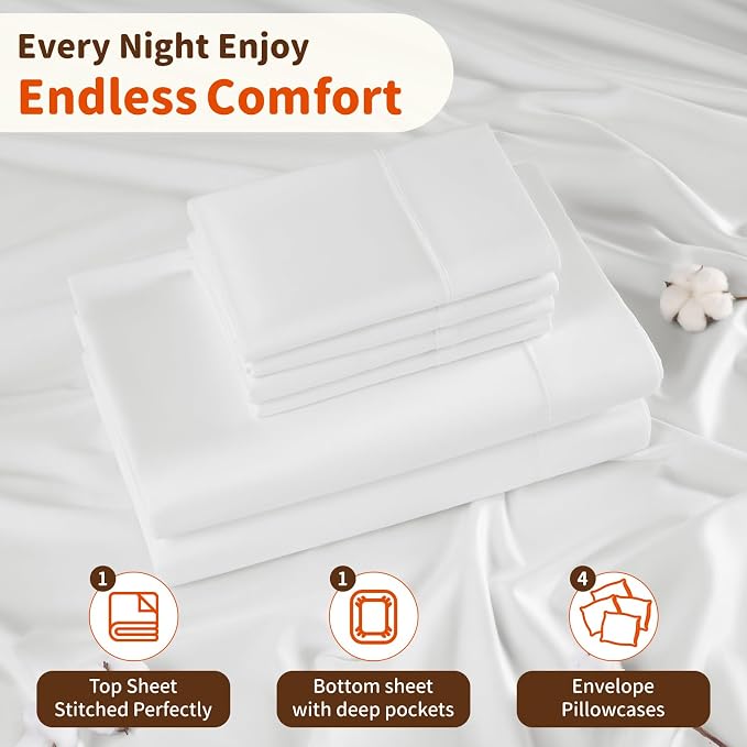 LBRO2M 1000 Thread Count 100% Egyptian Cotton Sheets Set 6 Piece Sets Queen Bed - Image 5