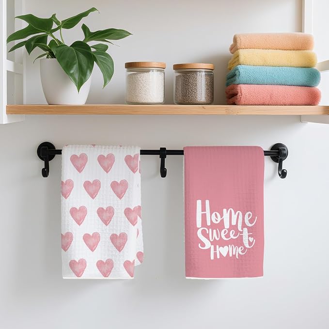 2PCS Pink Heart Love Home Sweet Home Valentine's Kitchen Towels, Valentines Day - Image 4