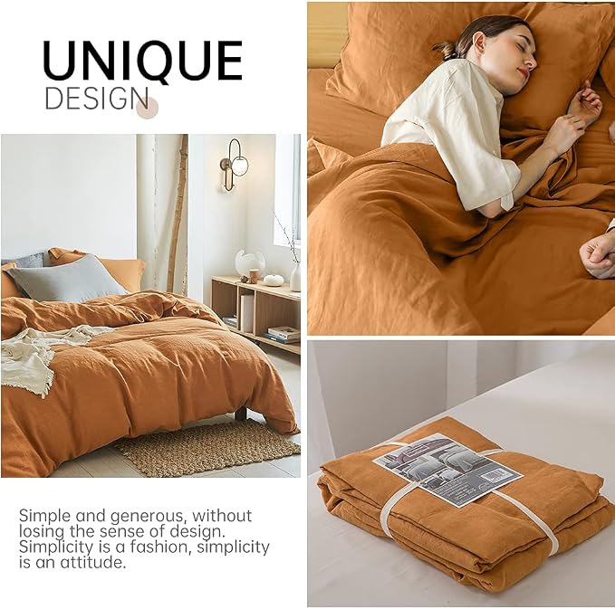 Simple&Opulence 100% Linen Duvet Cover Set 3pcs Basic Style Natural French - Image 5