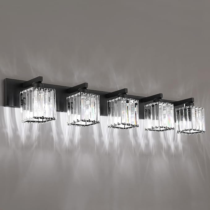 Aipsun Bathroom Vanity Light Black Light Fixtures 5 Light Crystal Vanity Light - Image 2