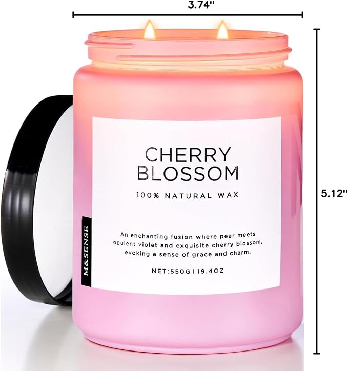 M&SENSE Large Cherry Blossom Scented Candle, 19.4oz Natural Soy Wax, 110-Hour - Image 10