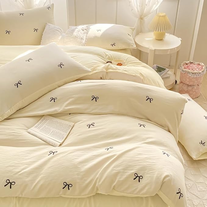 Nayoroom Bow Duvet Cover Queen Size Reversible Aesthetic Duvet Cover 3 Pieces by Nayoroom