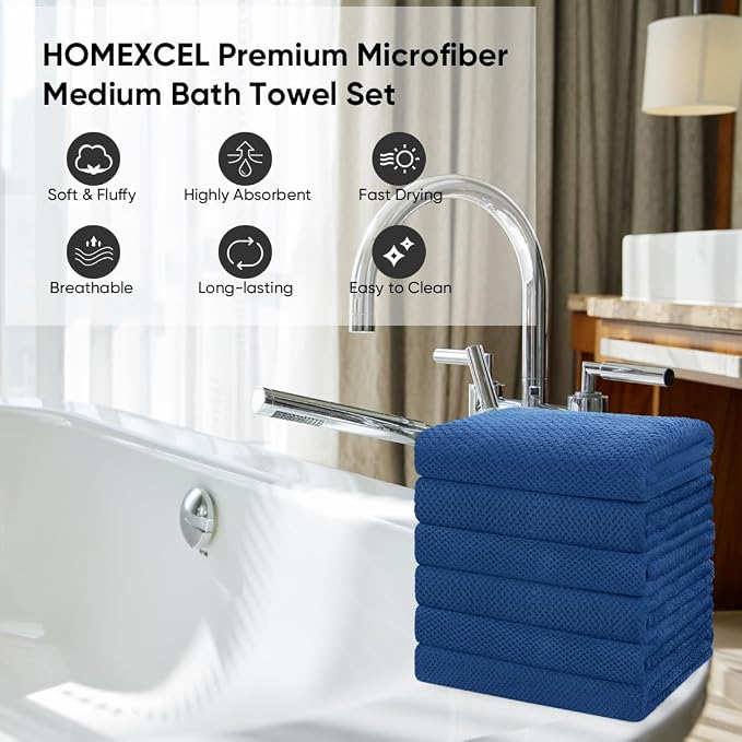 HOMEXCEL 6 Pack Bath Towel Set, Microfiber Ultra Soft Highly Absorbent Bath - Image 4
