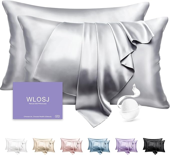 100% Silk Pillow Cases 2 Pack Standard Size Mulberry Silk Pillowcase Set of 2 by WLOSJ
