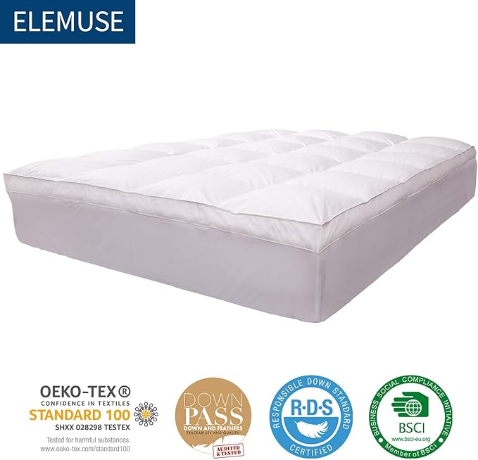ELEMUSE Full Size Extra Thick Fusion Goose Down Feather Filled Mattress Topper - Image 6