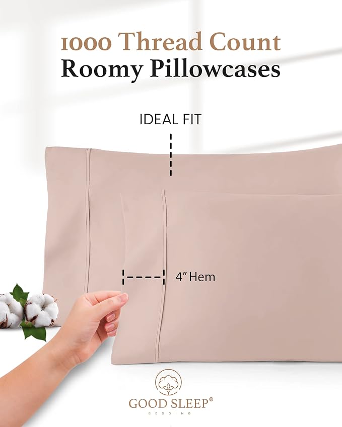 1000 TC Blush King Pillowcases Set of 4 100% Egyptian Cotton Pillow Cases - Image 3