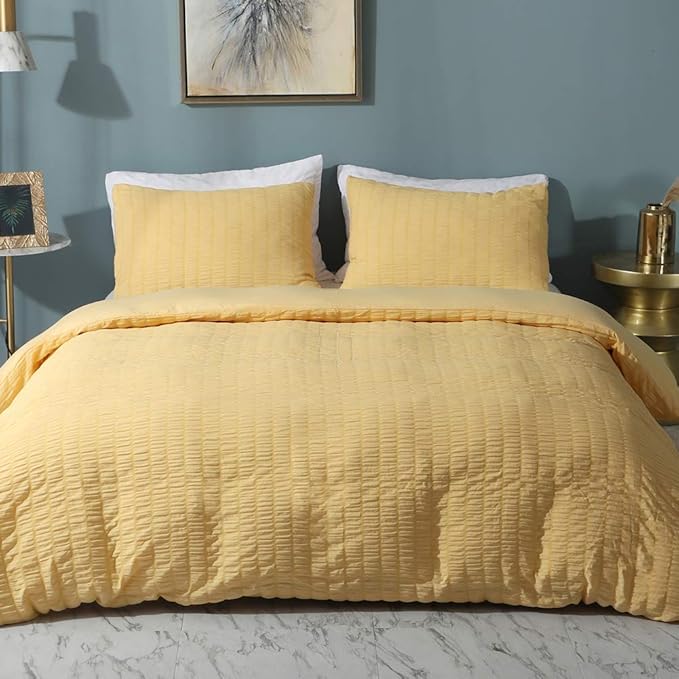 AveLom Yellow Duvet Cover King, 3 Pieces, Seersucker Textured Ultra Soft Washed by AveLom