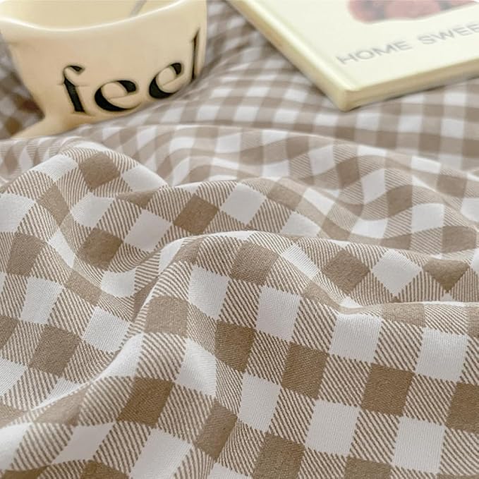 Nayoroom Gingham Duvet Cover Full Size Brown Tan Plaid Checkered Comforter - Image 8