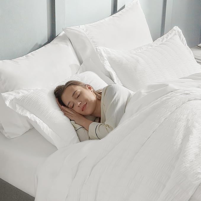 CozyLux Oversized Queen Comforter Set White Seersucker 7 Pieces 98x98 Bed in a - Image 9