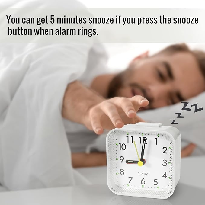 Lamisola Small White Kids Desk Battery Alarm Clock, Analog Travel Clock - Image 5