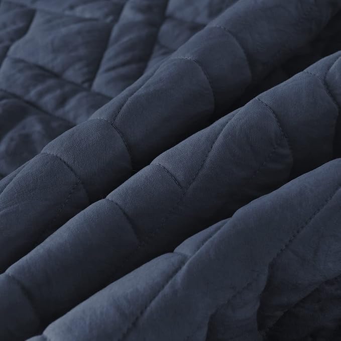 HORIMOTE HOME Quilt Set King Size Navy Blue, Classic Geometric Diamond Stitched - Image 3