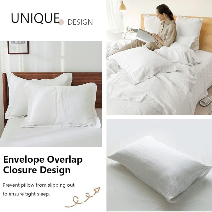 Simple&Opulence 100% Washed Linen Duvet Cover Set 5pcs Basic Style Natural - Image 5
